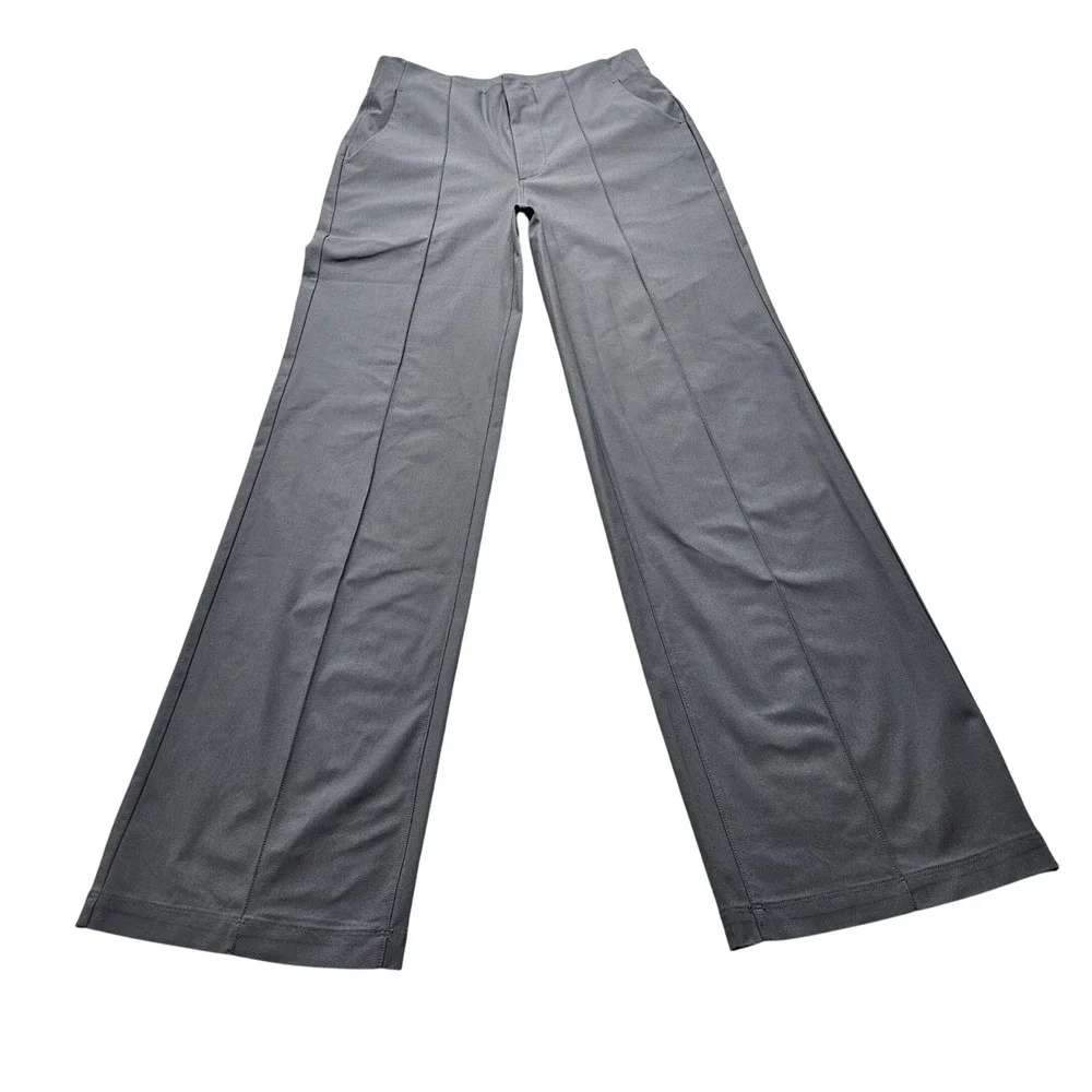Vuori Wide Leg Pintuck Trousers Womens 6 Charcoal Gray Performance Workwear Pant